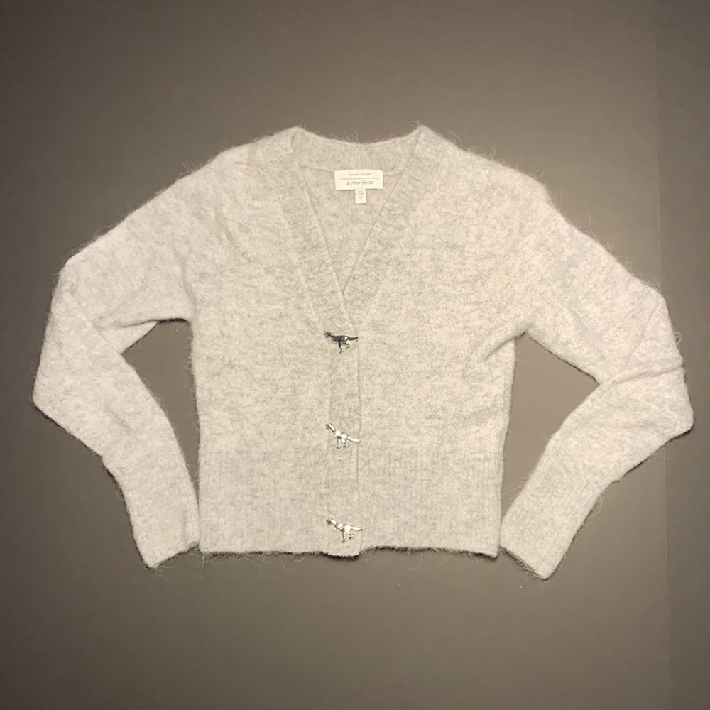 Paris Atelier & OTHER STORIES Dinosaur Button Wool Grey Knit Cardigan Size Xs